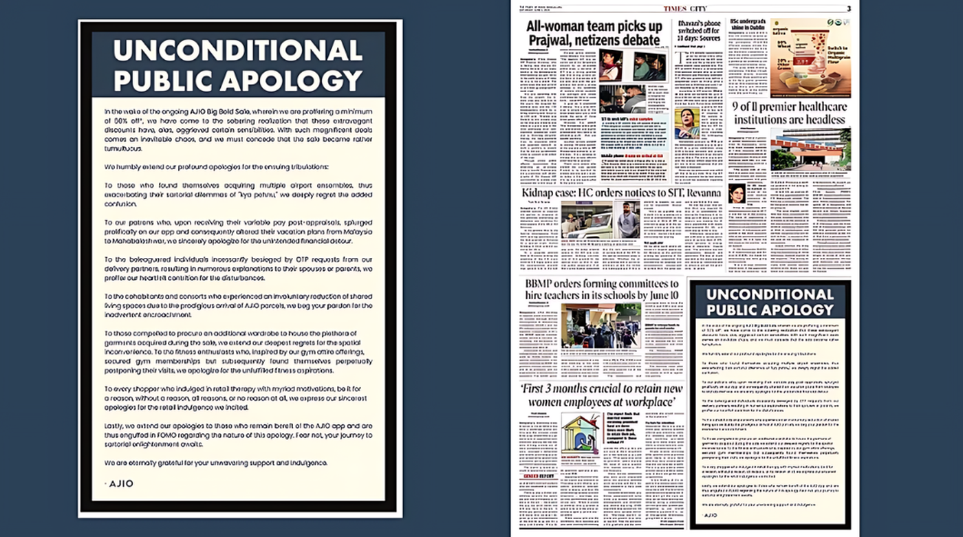 AJIO's Clever 'Public Apology' Ad Strategy