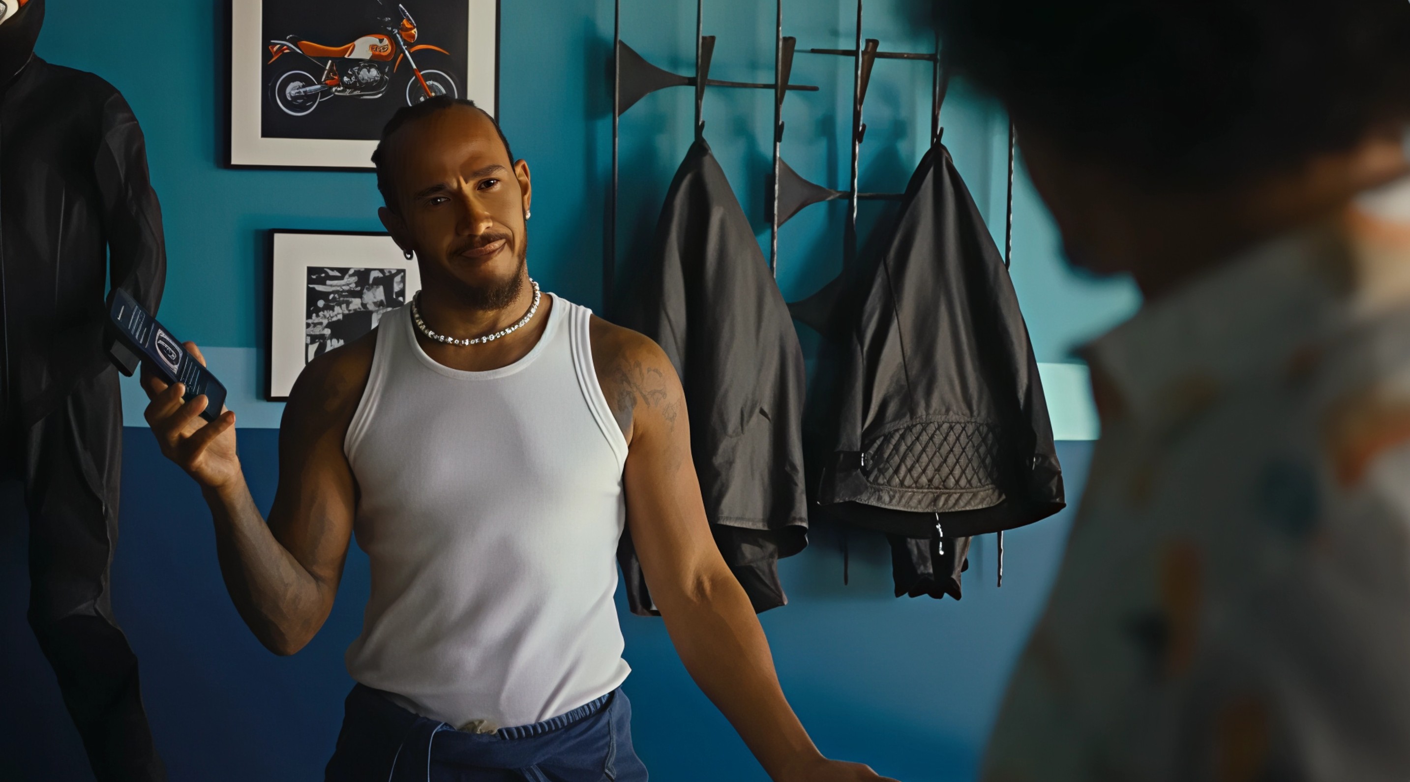 Perplexity ad with Lewis Hamilton and Eric André